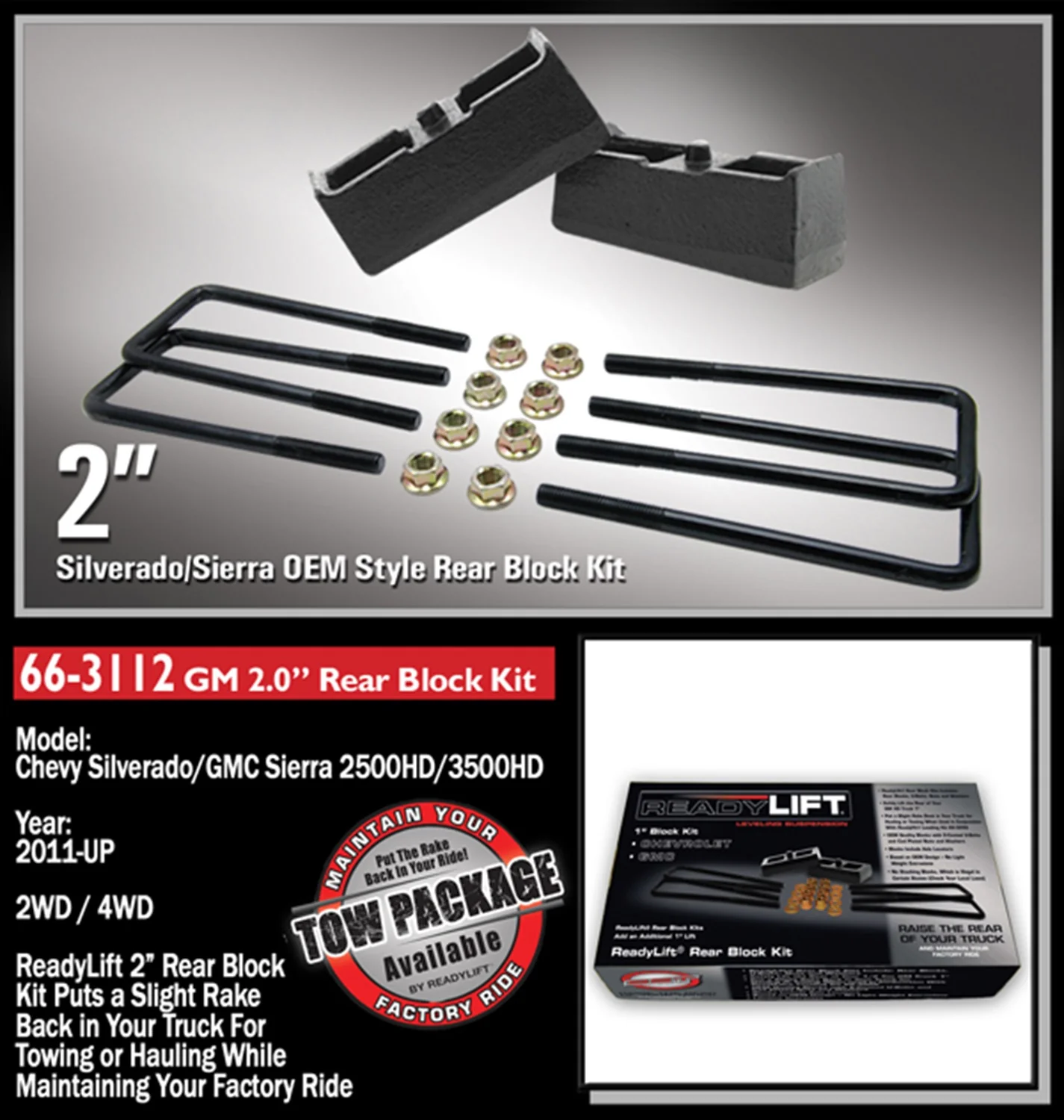 For Chevrolet Silverado 2500 HD ReadyLift Rear Block Kit 2 in. , 66-3112 - Image 2
