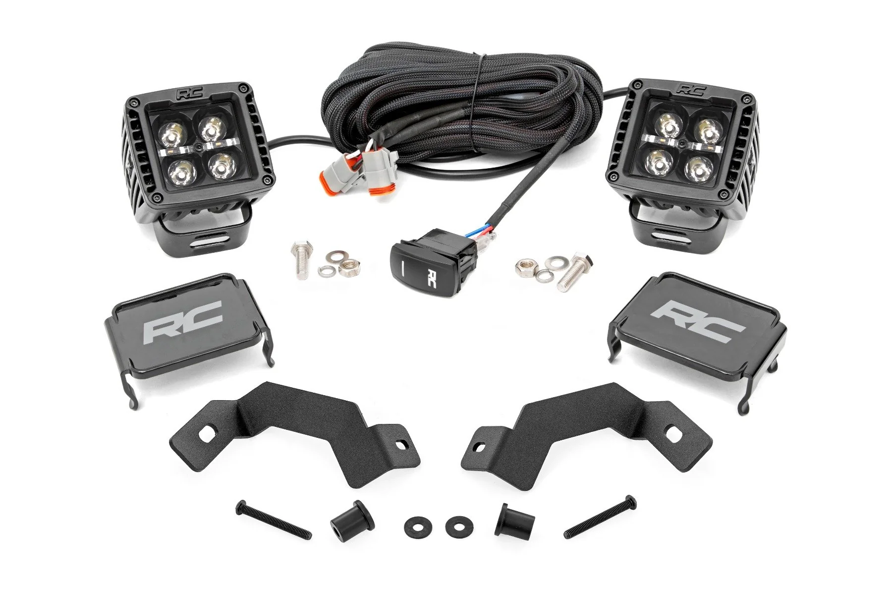 Rough Country LED Light Kit Ditch Mount 2" Black Pair White DRL for Toyota Land Cruiser 24-25 72114