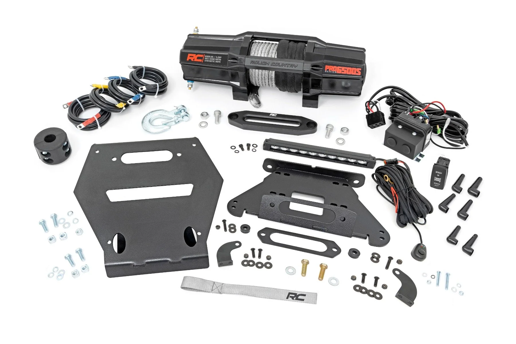 Rough Country LED Light Winch Mount RS6500S 10" Black Slimline Polaris RZR Pro R 2022 92064