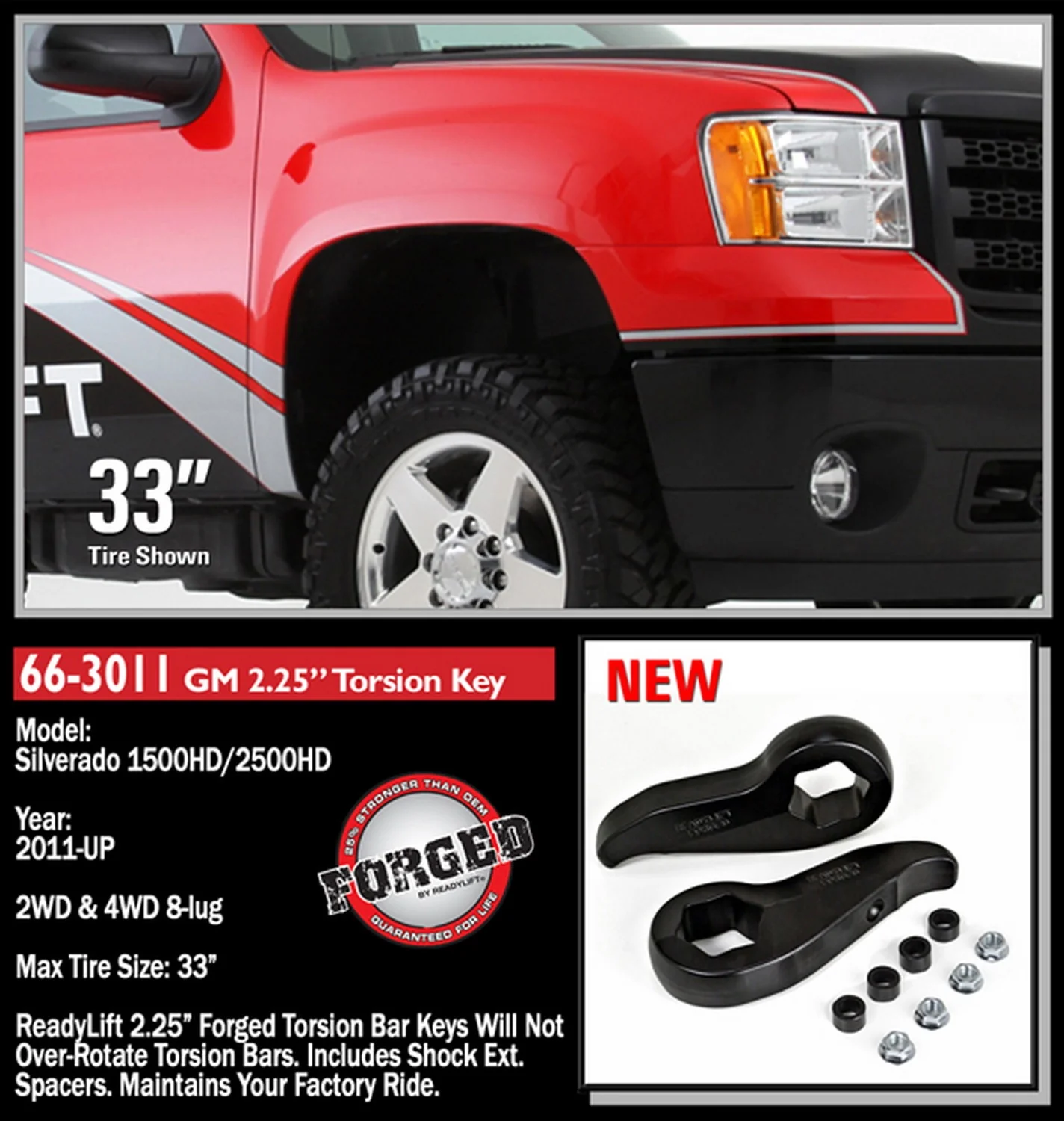 ReadyLift 2.25" Front Leveling Kit W Forged Torsion Key GM 2500 3500 HD 11-19 - Image 2
