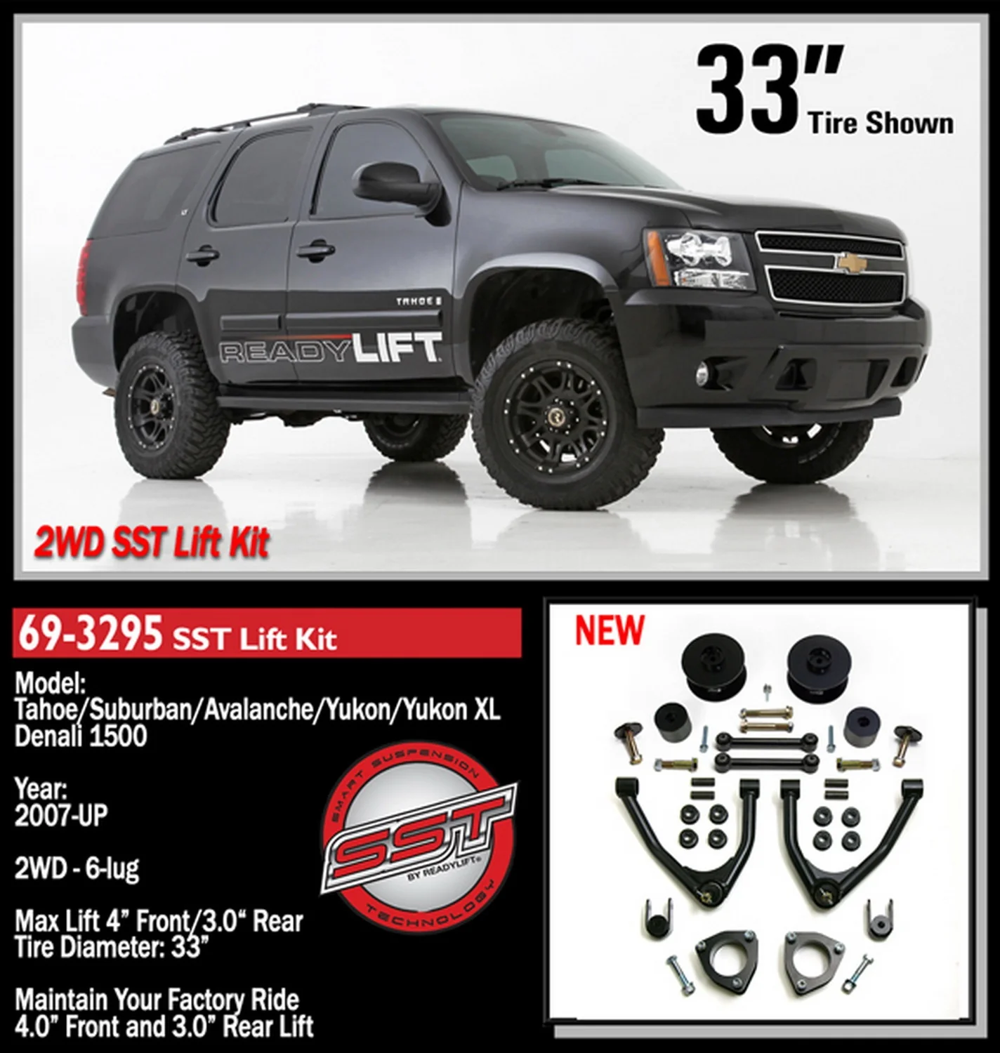 ReadyLift 4" SST Lift Kit GM Full-Size SUV W Forged UCA 2WD 1500 2007-2017 - Image 2