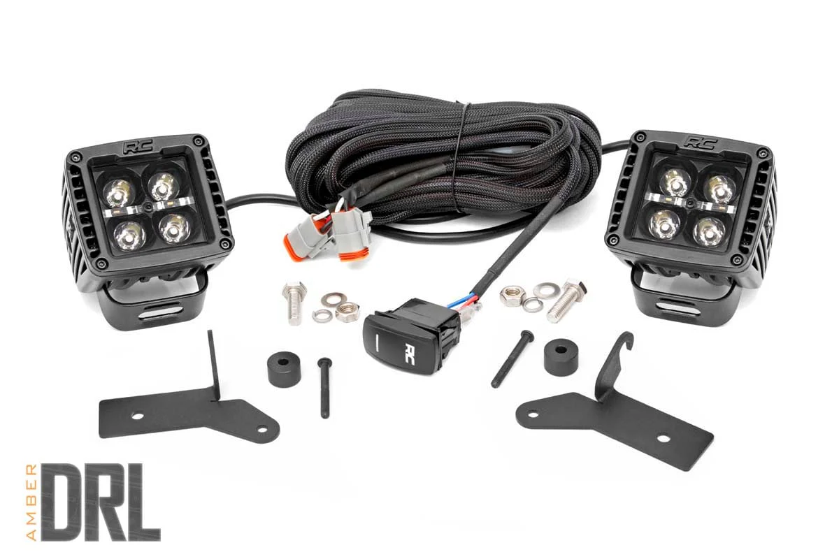 Rough Country 2" LED LWR Windshield Kit Wrangler JL Gladiator JT Blk-Series 70052DRLA