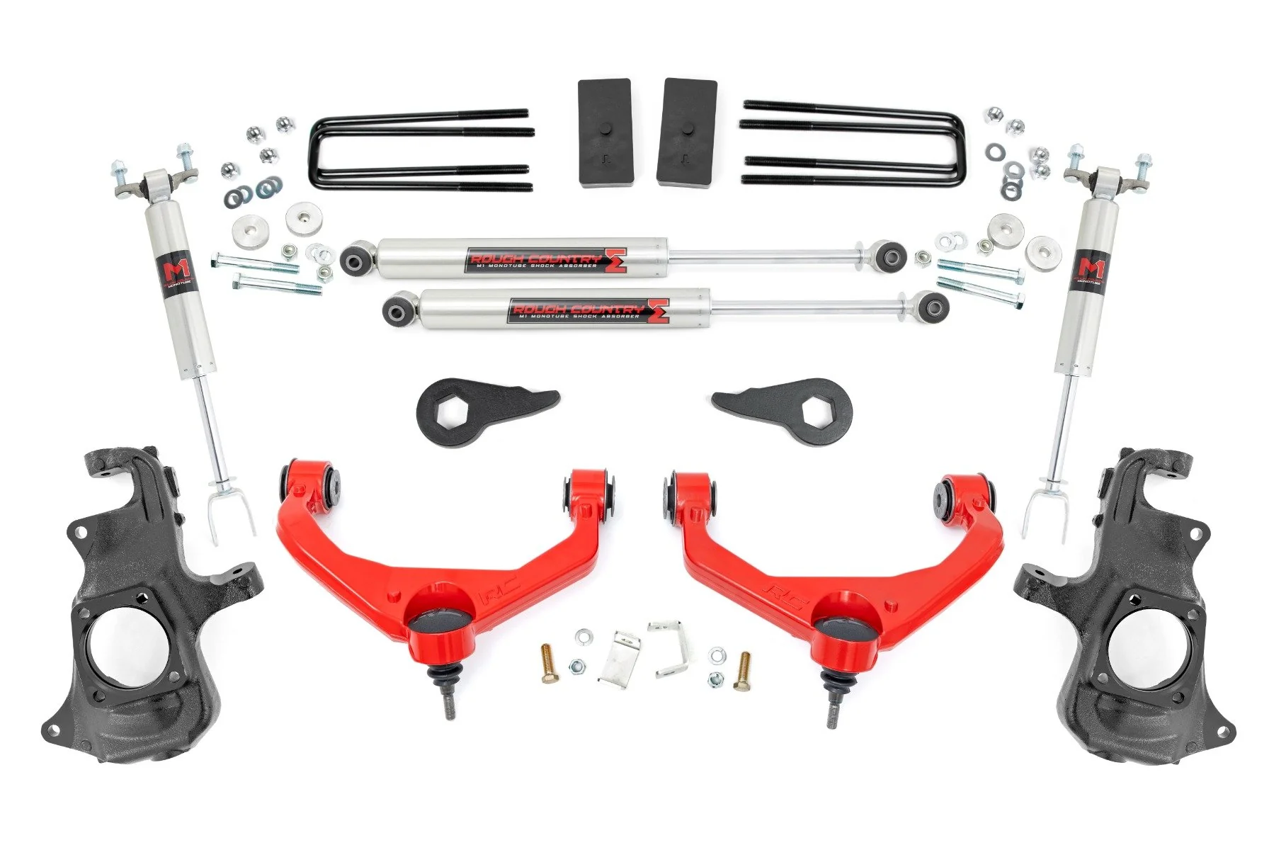 Rough Country 3.5" Knuckle Lift Kit M1 w/ Overloads Chevy/GMC 2500/3500HD 11-19 97640RED