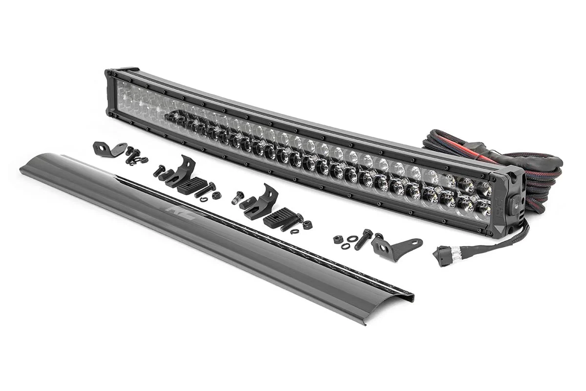 Rough Country 30"Curved Cree LED Light Bar-Dual Row Black Series w/ Amber DRL 72930BDA