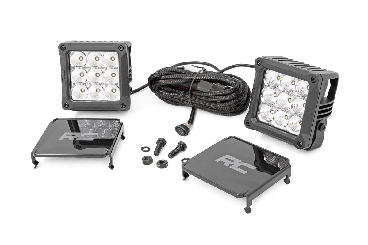 Rough Country 4-inch Square Cree LED Lights-Pair Chrome Series w/ Cool White DRL 70905DRL