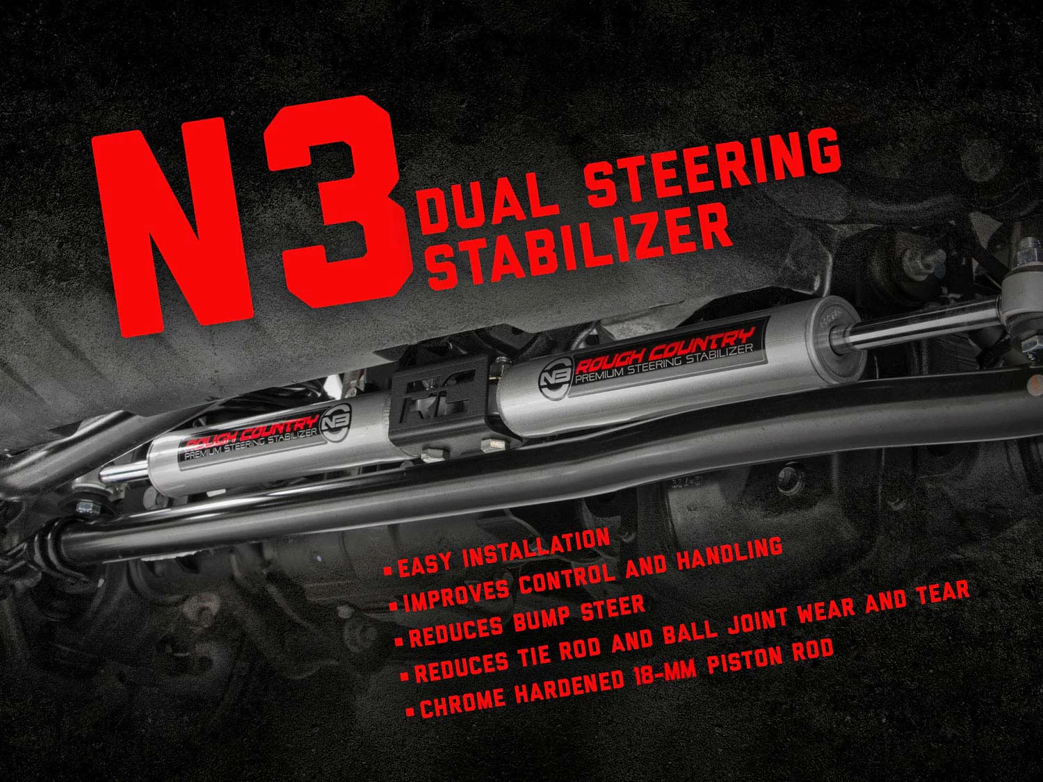 Rough Country Dual Steering Stabilizer Dodge Ram 2500 3500 2003-2012 4wd 8749530 - Image 3