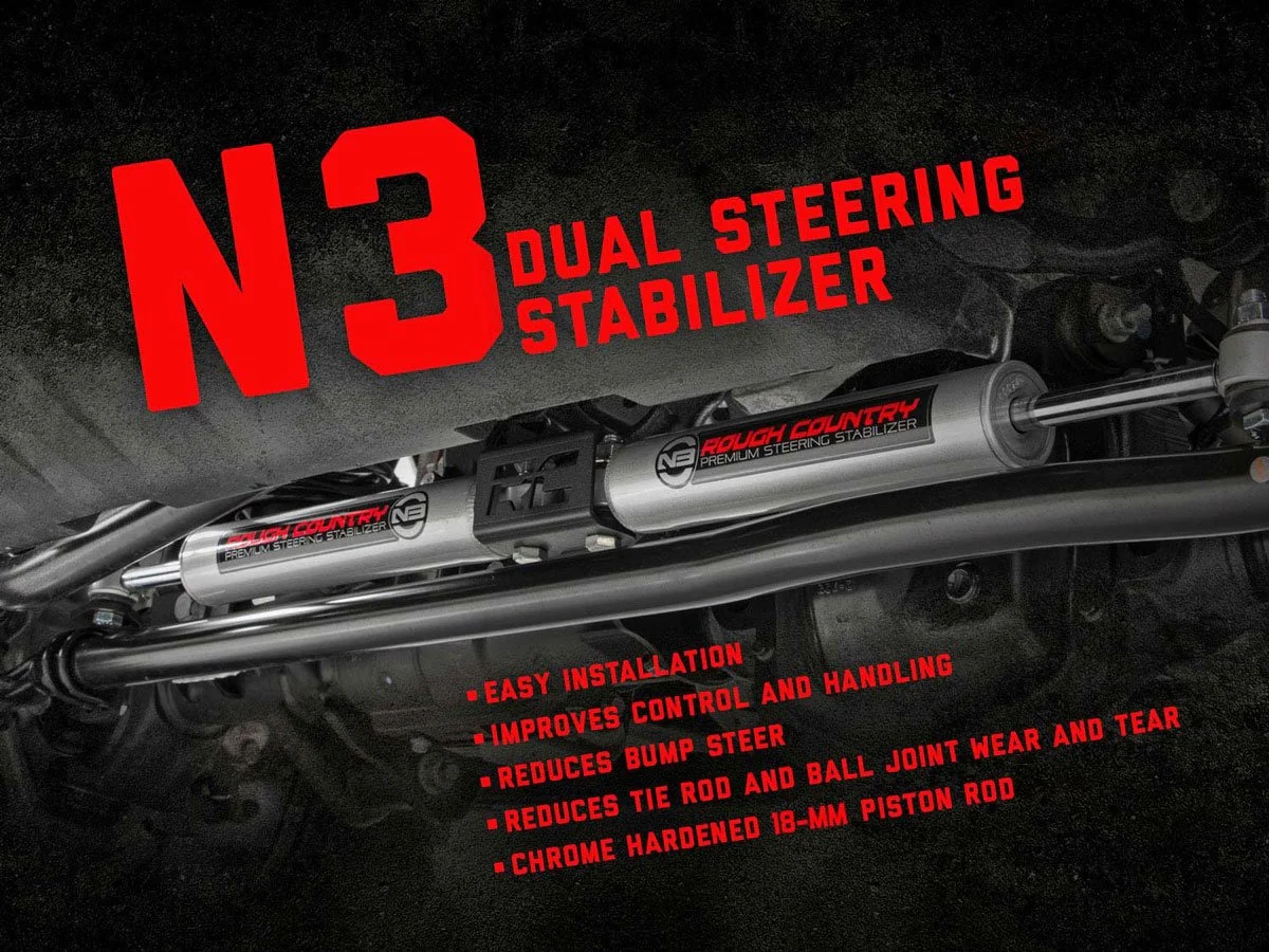 Rough Country Dual Steering Stabilizer Jeep Wrangler JK JKU 2007-2018 8734930 - Image 7