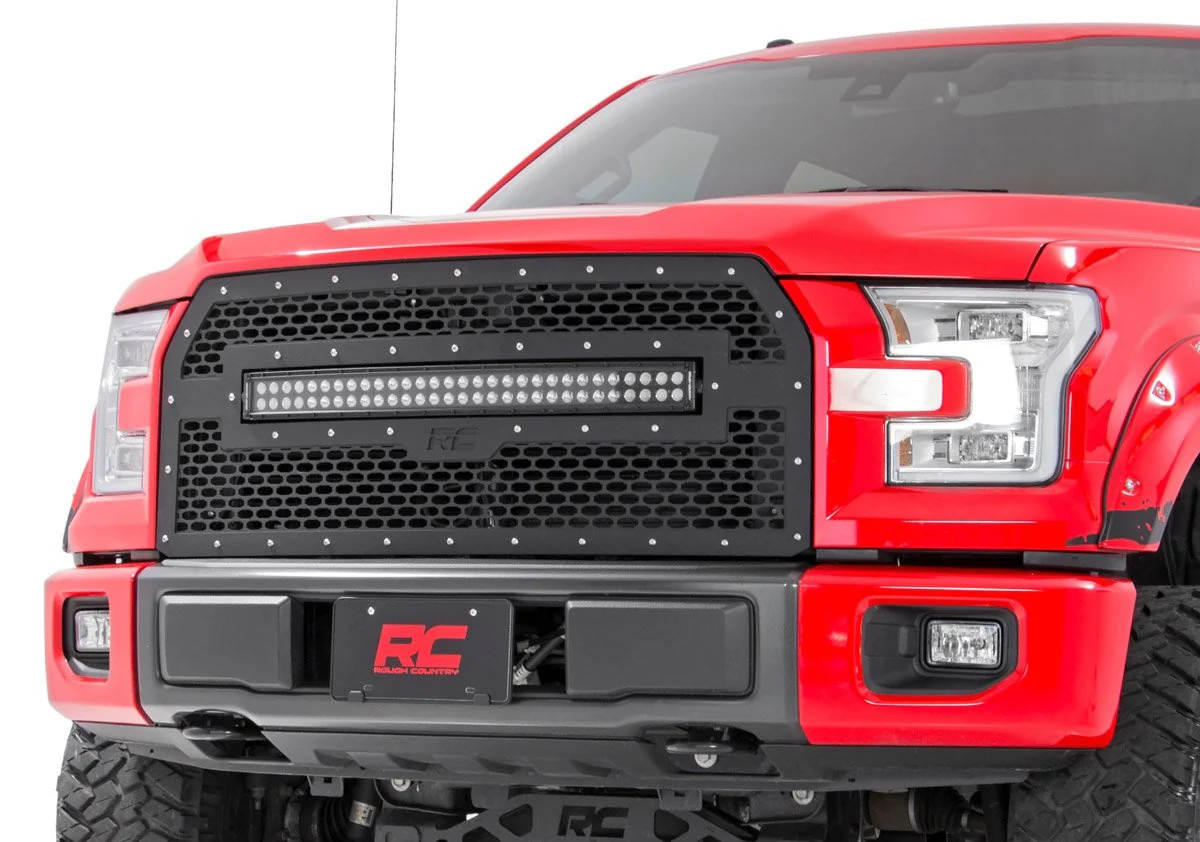 Rough Country Ford Mesh Grille w/30in Dual Row Black Series LED 15-17 F-150 70193