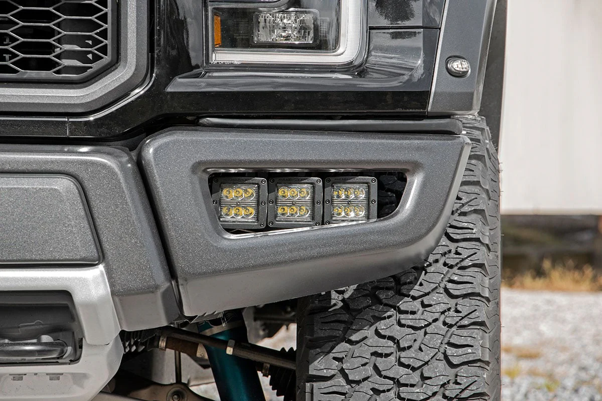 Rough Country Ford Triple LED Fog Light Kit BLK Ser Amb RL 17-20 F150 Raptor 70700DRLA