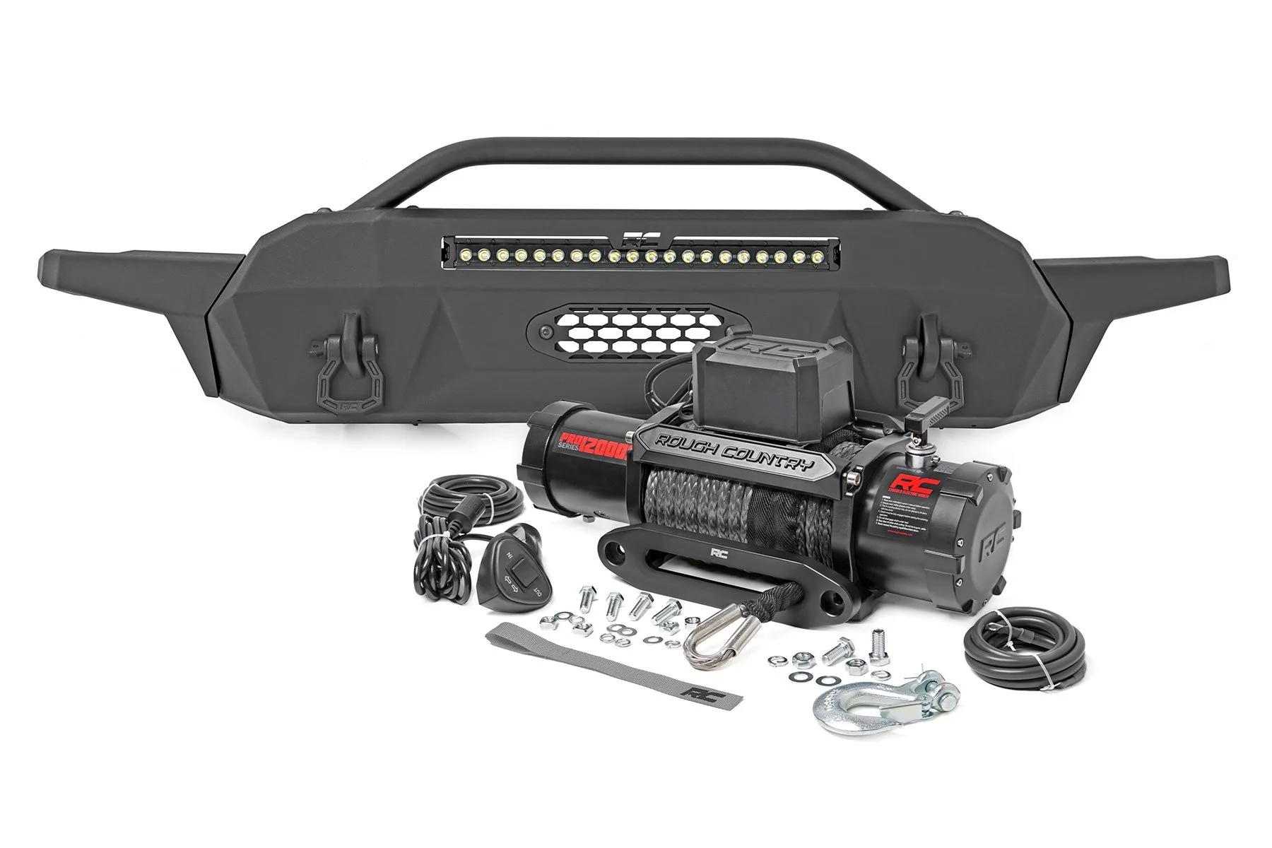Rough Country Front Bumper Hybrid 20" Blk DRL LED Toyota Tacoma 4WD 16-23 10729