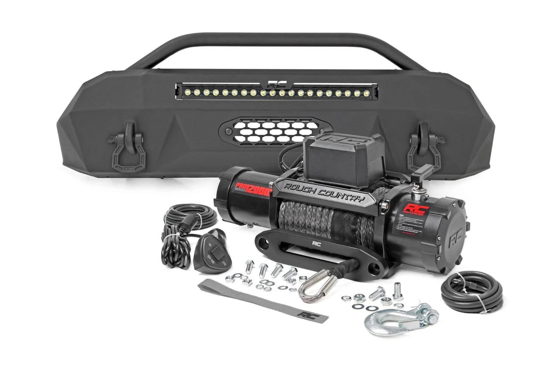 Rough Country Front Bumper Hybrid 20" Blk DRL LED Toyota Tacoma 4WD 16-23 10727