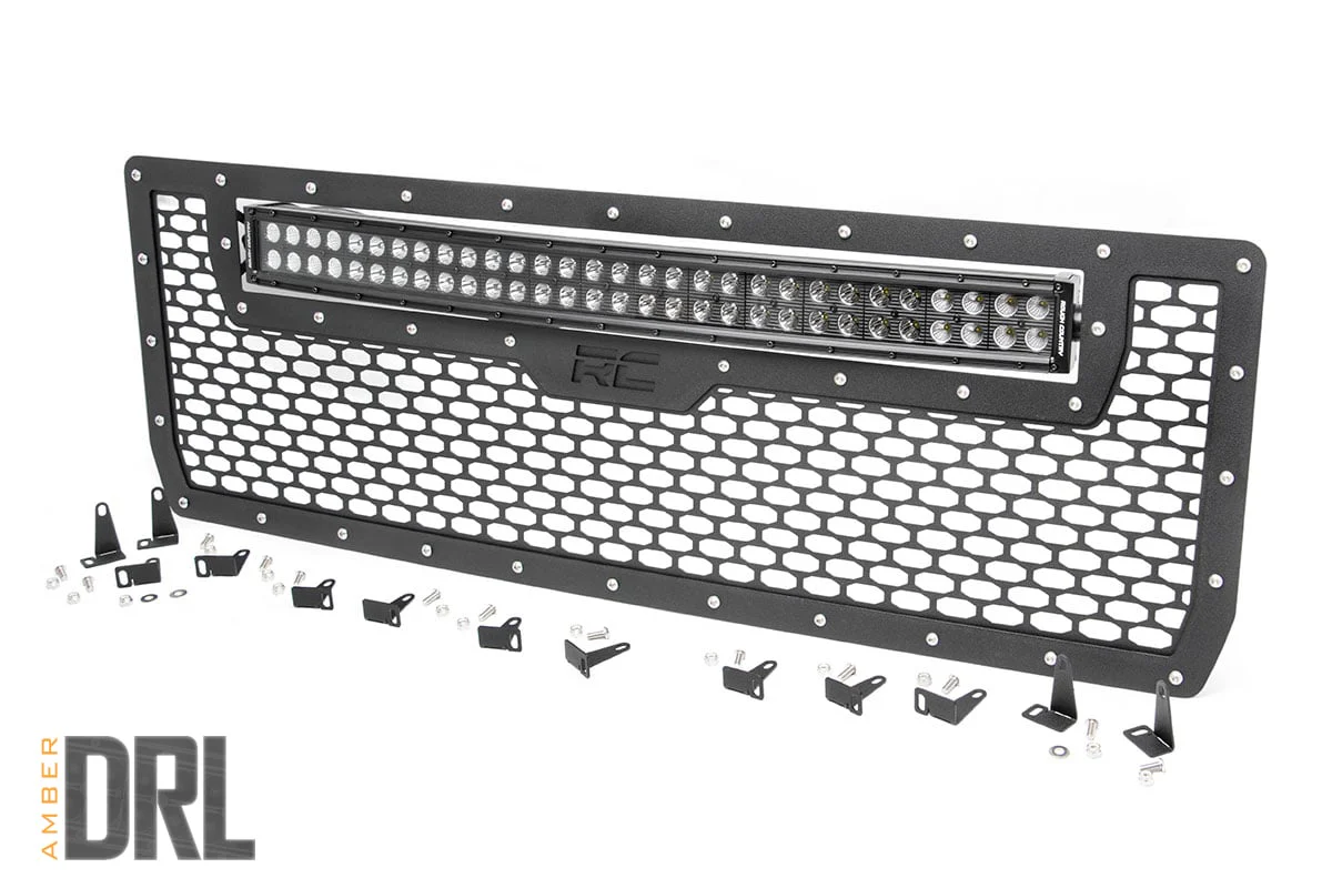 Rough Country GMC Mesh Grille 30" Dual Row BLK LED Amber DRL 14-15 Sierra 1500 70190BDA
