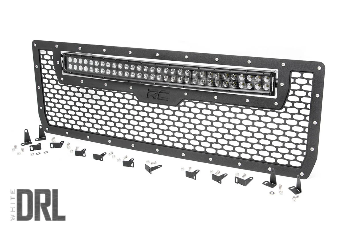 Rough Country GMC Mesh Grille 30" Dual Row BLK LED White DRL 14-15 Sierra 1500 70190DRL