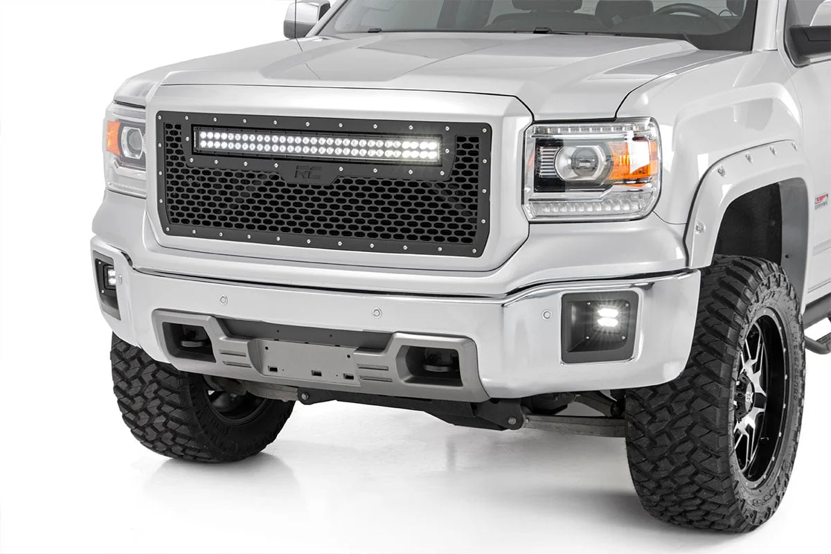 Rough Country GMC Mesh Grille 30" Dual Row BLK LED White DRL 14-15 Sierra 1500 70190DRL - Image 2