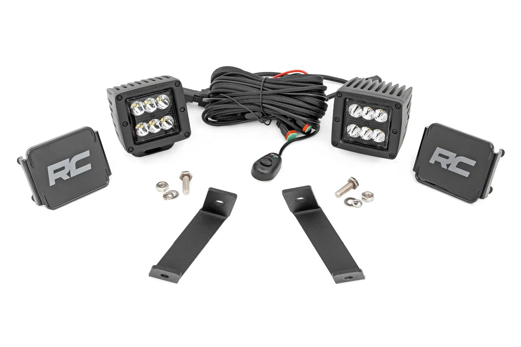 Rough Country LED Ditch Lights 2" Black Pair Spot Jeep KL 14-21 70078
