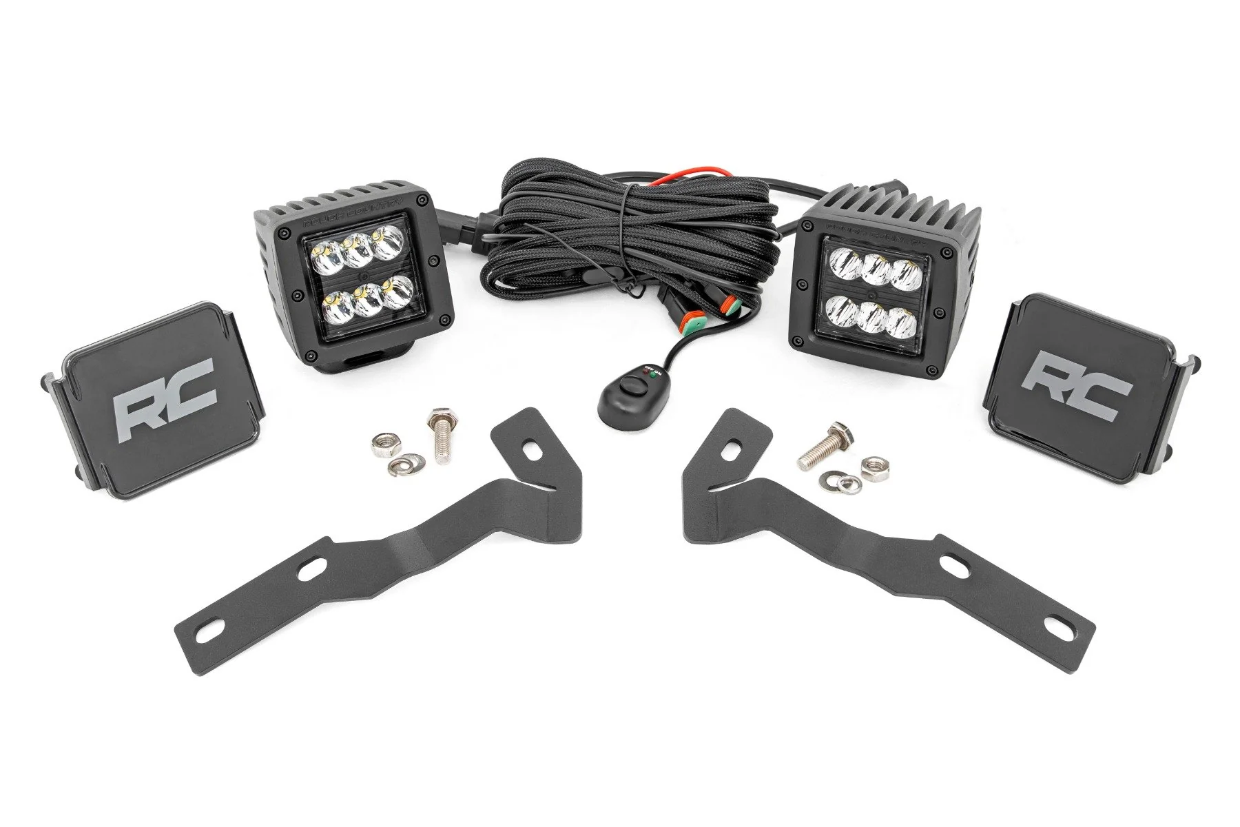 Rough Country LED Ditch Mount 2" Black Pair Spot Toyota Tacoma 16-23 71080