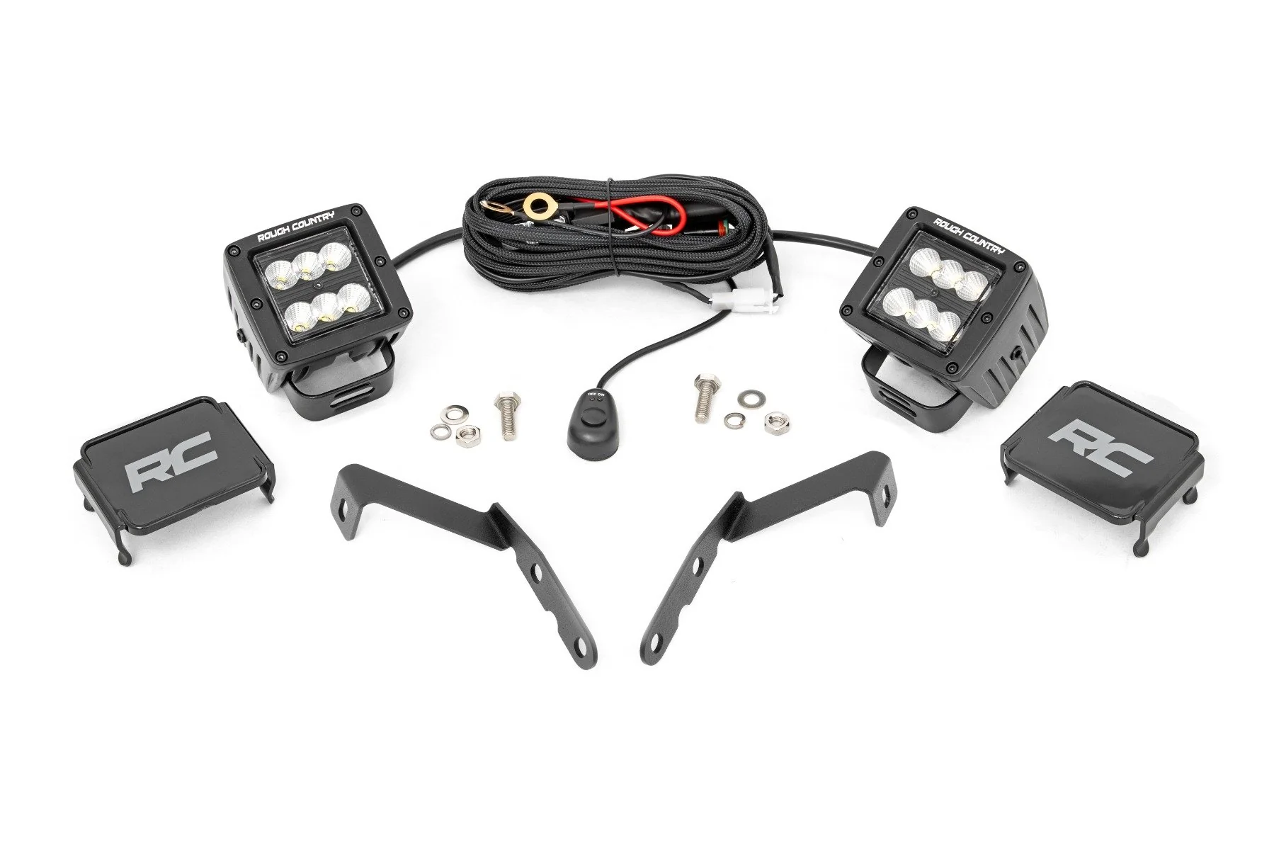 Rough Country LED Light Ditch Mount 2" Black Pair Flood Chevy 1500 2007-2013 71059