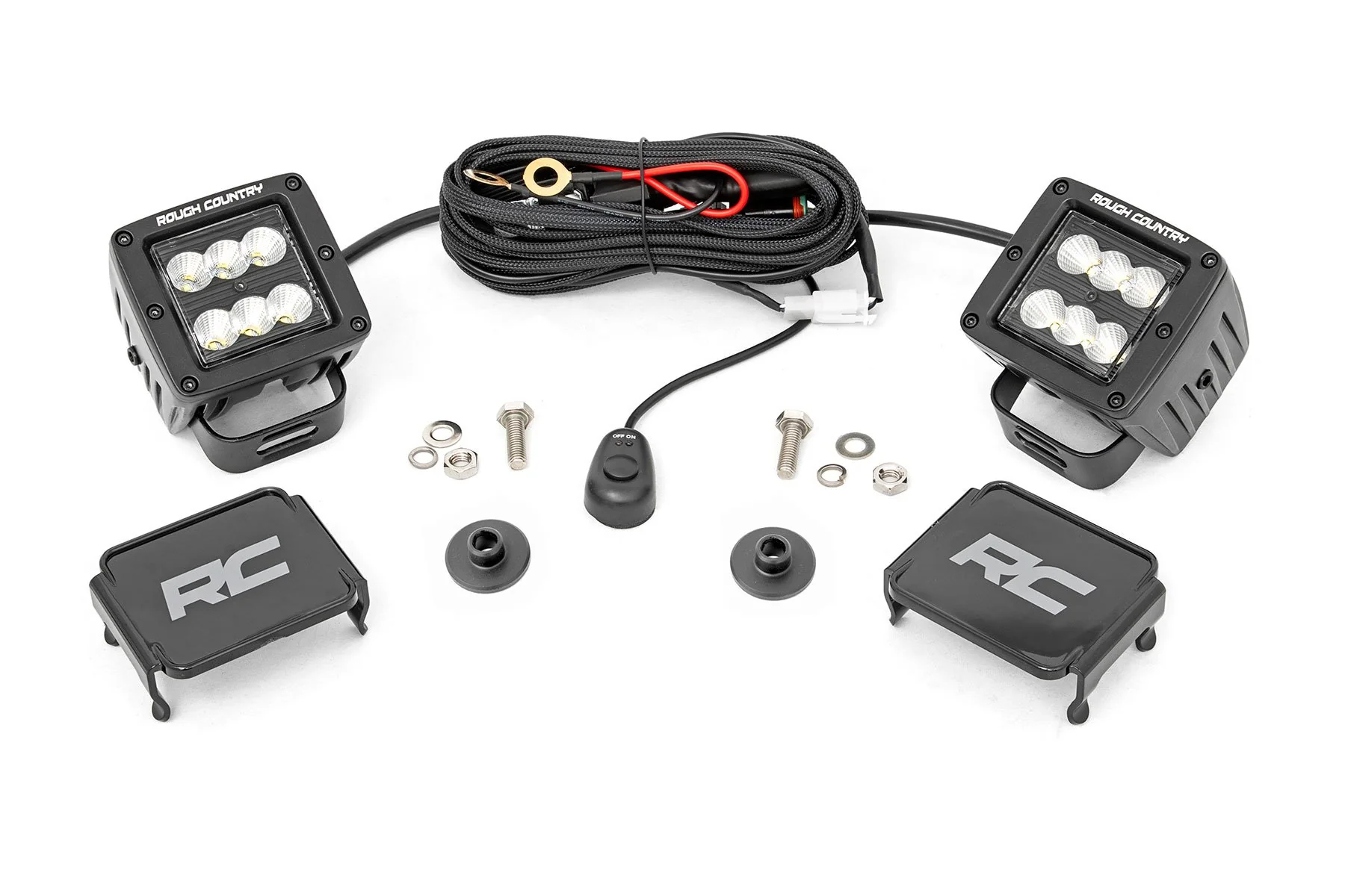 Rough Country LED Light Ditch Mount 2" Black Pair Flood Ford Bronco 2021 71046