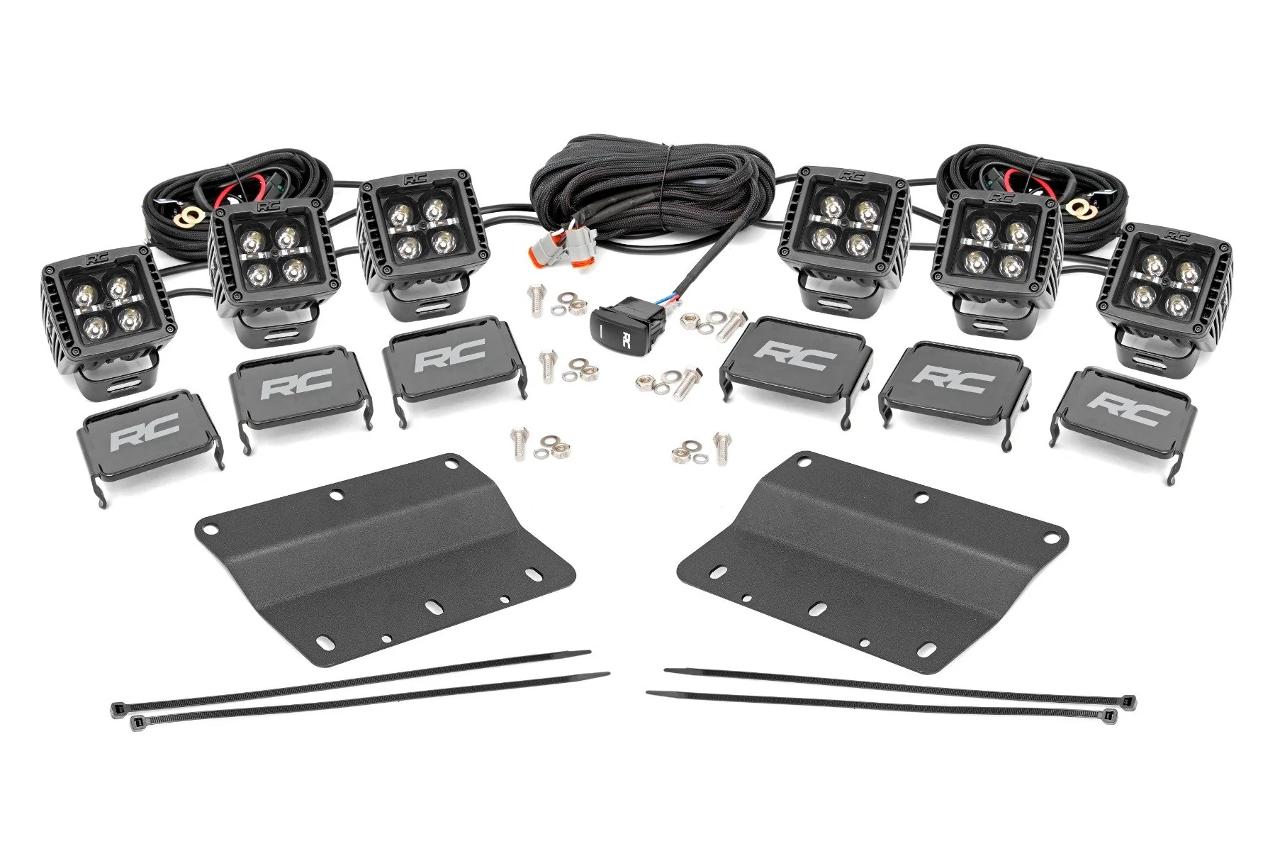 Rough Country LED Light Fog Mount Triple 2" Black White DRL Ford Bronco 21+ 51087