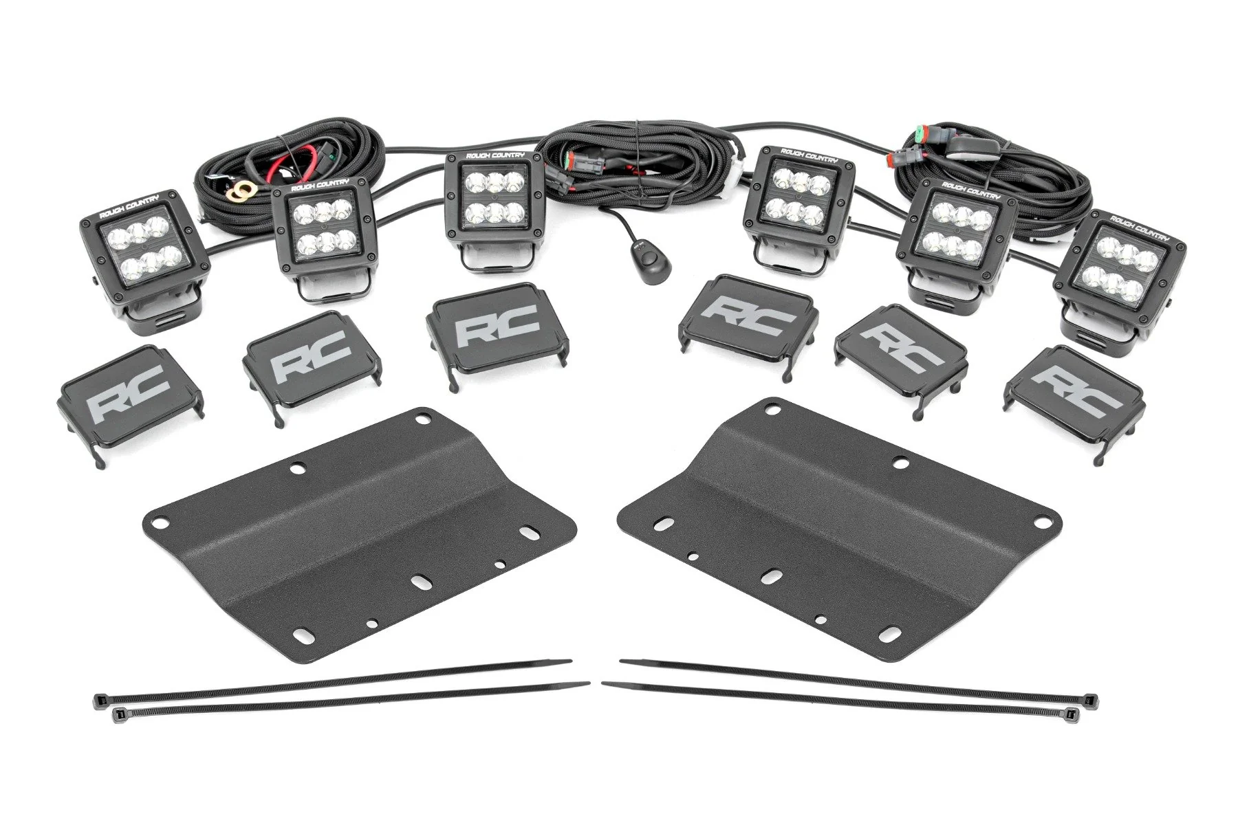 Rough Country LED Light Kit Fog Mount Triple 2" Black Ford Bronco 21-24 51140